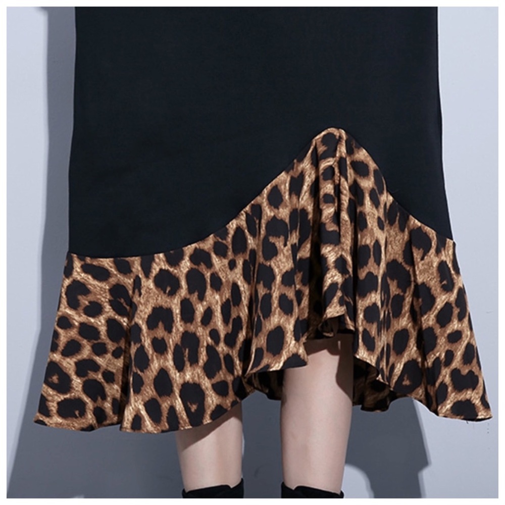 Black Leopard Ruffle Oversize Dress C67 - Picture 5 of 6